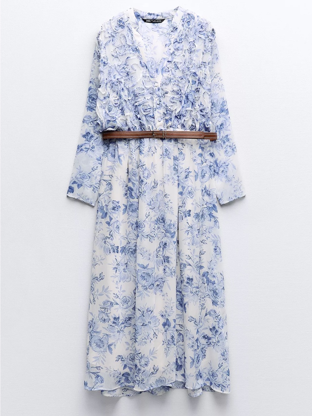 ZARA Blue Floral Midi Dress - Women's Smocked Waist- Influencer Favorite!